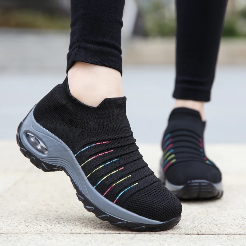 2021 النساء أحذية تنفس أحذية رياضية كاجوال أحذية منصة تنس شبكة مريح أسود سميكة وحيد أحذية الإناث Zapatillas اير Mujer