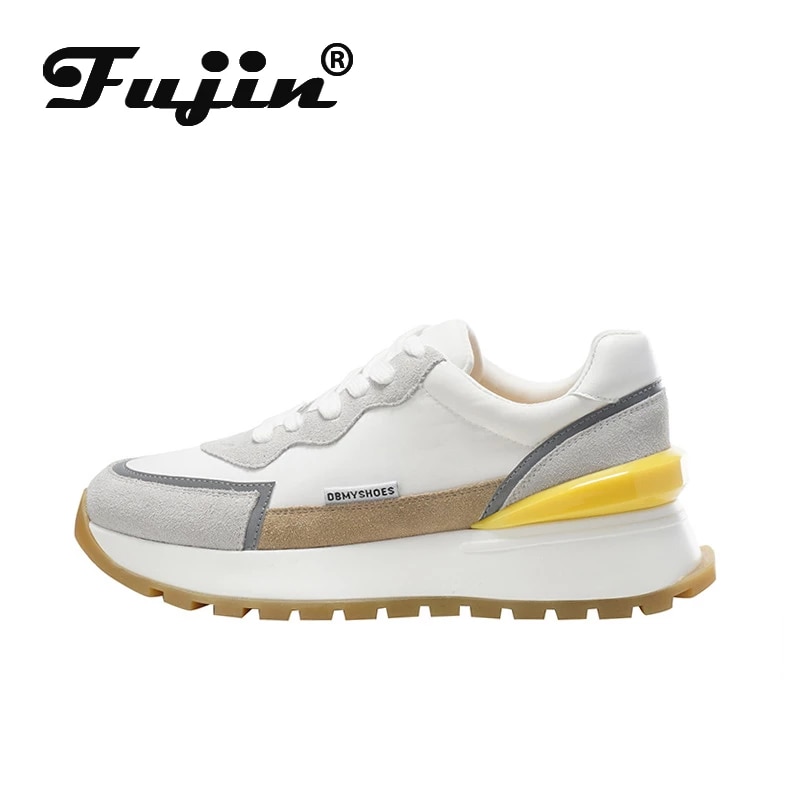 Fujin النساء أحذية رياضية مختلط الألوان منصة حذاء كاجوال جلد طبيعي عبر تعادل أحذية رياضية امرأة Ins 2021 مضيئة مكتنزة