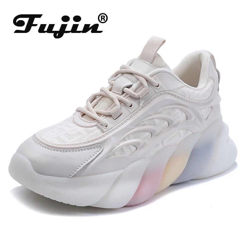 Fujin 2021 قوس قزح وحيد ربيع الخريف المرأة عادية الدانتيل يصل أحذية مكتنزة أحذية منصة أحذية رياضية امرأة السيدات المدربين Chaussure