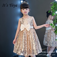 Yiiya-فستان مزين بالورود المتلألئة B097 ، فيونكة كبيرة ، فستان أميرة برقبة دائرية ، ترتر شامبانيا ، 2020