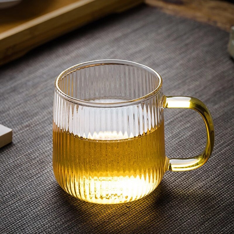 JX ارتفاع درجة الحرارة مقاومة الزجاج حزام الشاي صنع كوب بسيط المنزلية الخطي الزجاج شخصية شرب كوب النبيذ الأجنبية