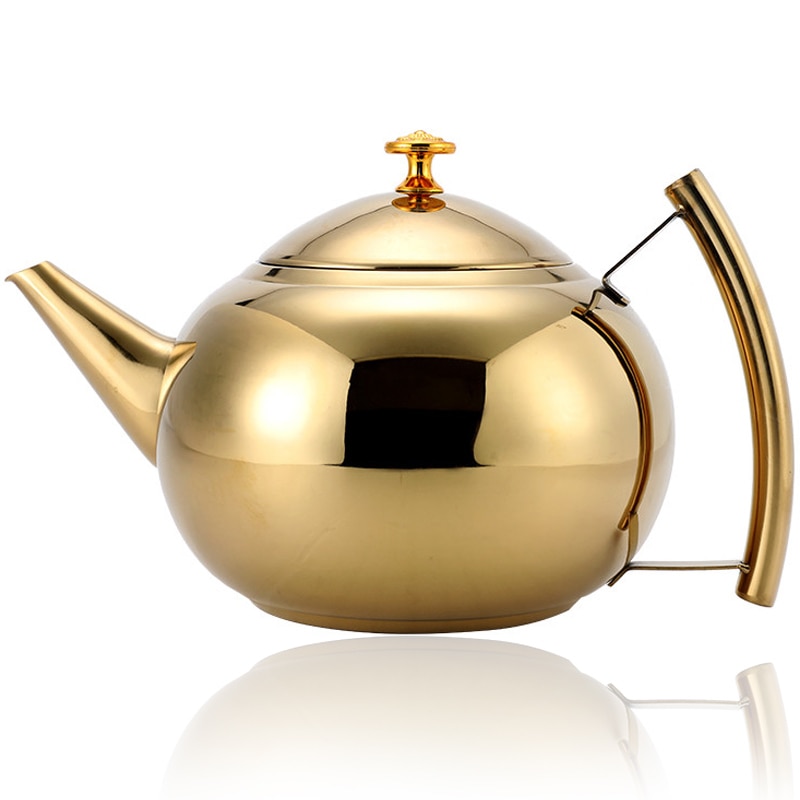 1L 1.5L إبريق الشاي من الفولاذ المقاوم للصدأ الذهب الفضة طويل الفم غلاية المياه جعل القهوة الشاي يغلي إبريق ماء المنزل المطبخ بار مقهى وعاء أداة