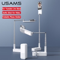 USAMS حامل هاتف محمول قابل للسحب اللاسلكية بث مباشر حامل لاسلكي عكس الضوء LED ملء ضوء Selfie للعيش الفيديو