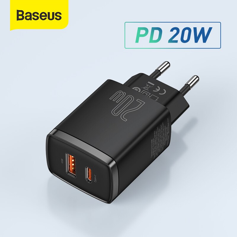 باسيوس شاحن USB 20 وات يدعم نوع C PD شحن سريع ثنائي منفذ USB شاحن هاتف محمول لايفون 12 برو ماكس 11 Mini 8 Plus