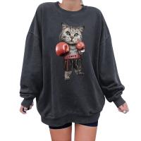قمصان سويتش نسائية مضحكة مطبوع عليها قطة ملاكمة بأكمام طويلة قمصان سويتر كارتونية بأكمام طويلة ملابس للخريف والشتاء