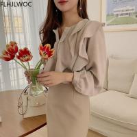 2021 أنثى موضة كوريا شيك القمم Blusas المرأة طويلة الأكمام أنيقة الأساسية ارتداء مكتب سيدة العمل قميص بلوزة للسيدات البلوزات