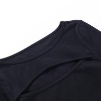 خريف 2021 موضة المرأة مثير الجوف خارج سليم تيشيرت ضيق بأكمام طويلة عادية مستديرة الرقبة قميص الصلبة الأسود بلايز تي شيرت 5 ألوان
