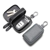 محفظة مفاتيح متعددة الوظائف مع سحاب مزدوج ، جلد طبيعي ، غطاء مفتاح السيارة ، جلد البقر
