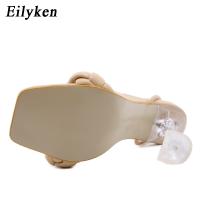 Eilyken 2022 جديد الصيف موضة تصميم نسج النساء الصنادل شفافة غريبة عالية الكعب صنادل سيدات المفتوحة حذاء مزود بفتحة للأصابع
