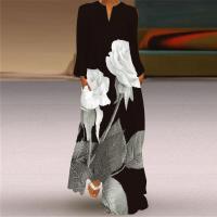 جديد مطبوعة جيب الخريف طويلة مثير الخامس الرقبة فساتين طويلة الأكمام للنساء حفلة البوهيمي فراشة زهرة فستان Vintage