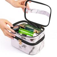 D0LF الرخام نمط حقائب مكياج السفر طبقة مزدوجة مستحضرات التجميل المحمولة حقيبة للتخزين للنساء الفتيات قابلة لإعادة الاستخدام أدوات الزينة المنظم