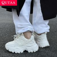 QUTAA 2022 ميد كعب النساء أحذية رياضية جلد موضة أحذية مسطحة الربيع سيدة امرأة عبر حزام الأحذية اليومية حجم 35-40